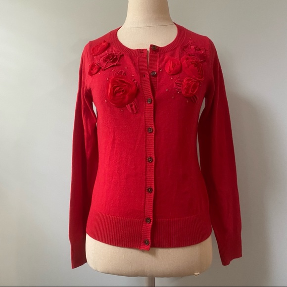 Banana Republic Red Flower Bead Cardigan - Picture 1 of 8